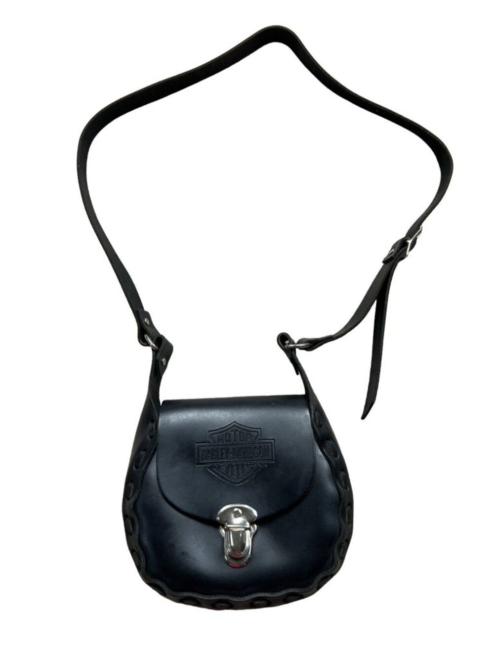 Harley-Davidson Black Leather Saddle Bag With Adjustable Strap
